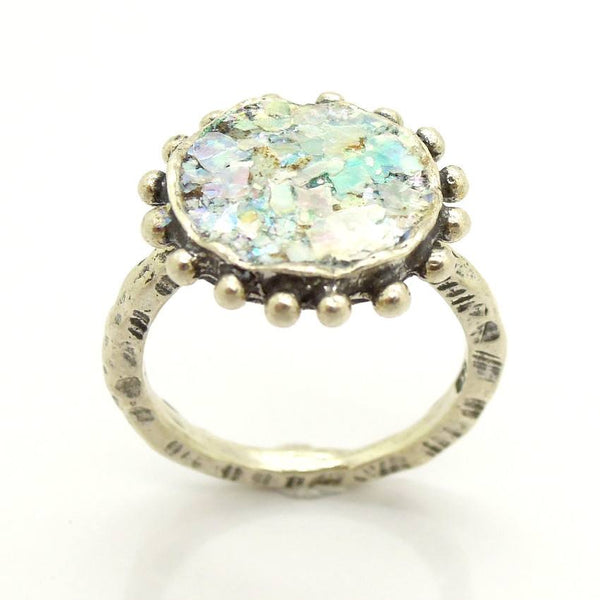 Round top silver and roman glass with circles ring – Hadas Jewelry ...